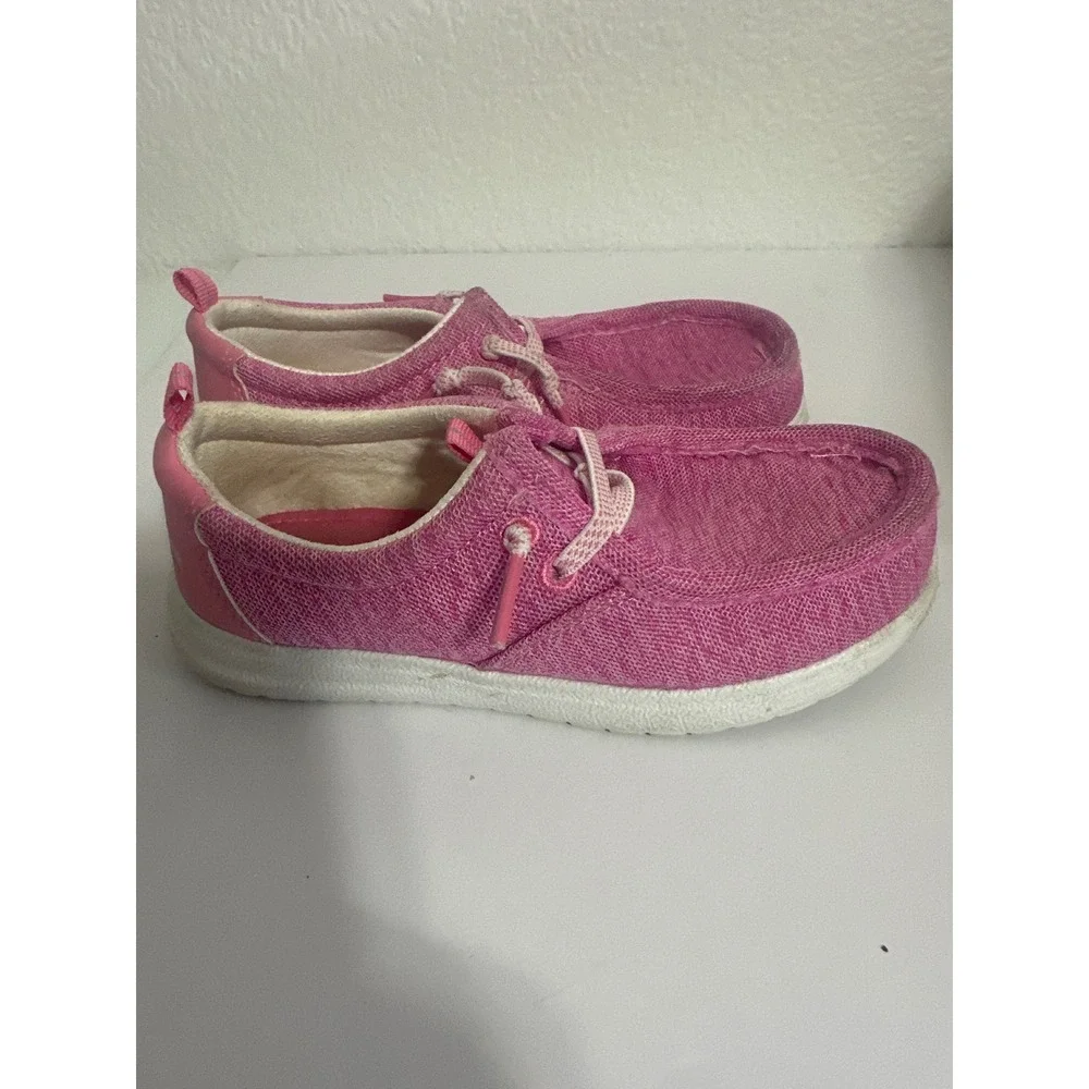 Eddie Bauer Roslyn Kids Pink Fabric Moc Toe Slip On Sneakers Size 12